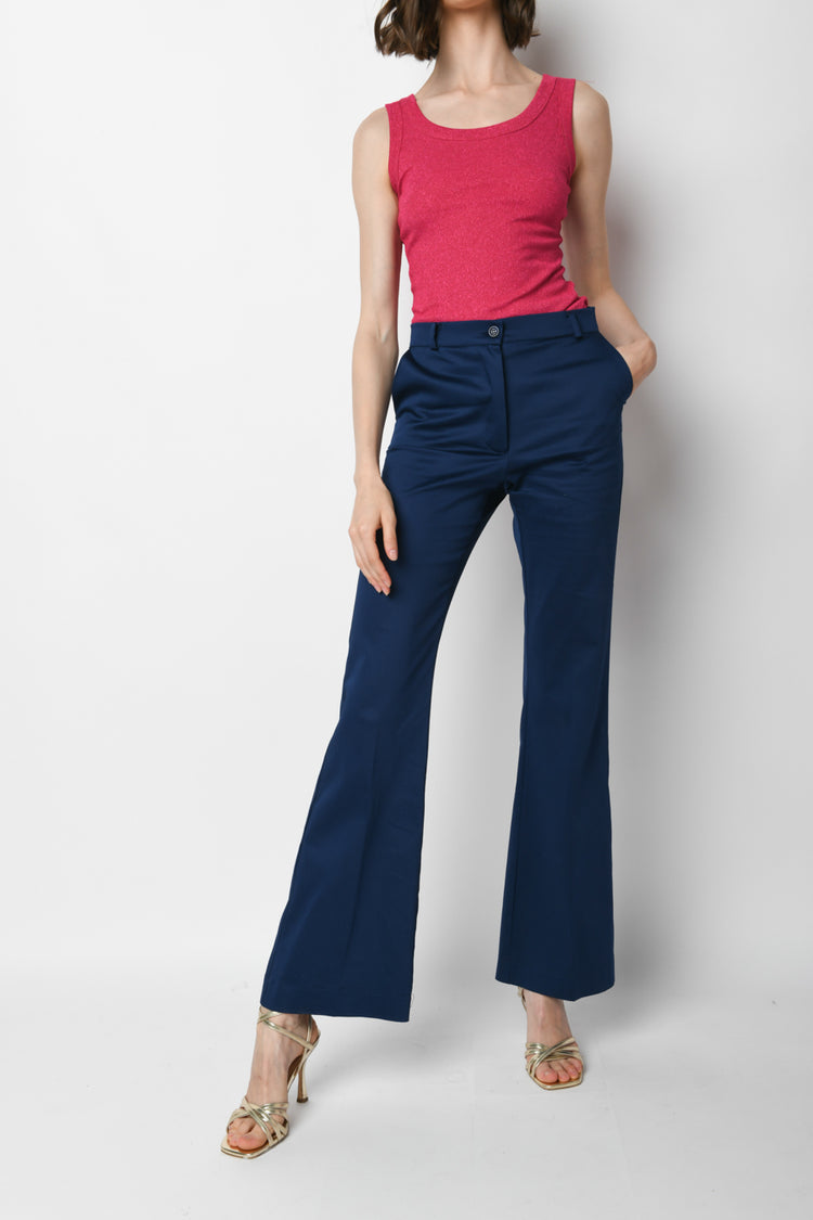 Stretch cotton flared trousers