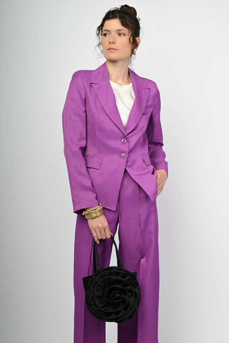 Linen and viscose single-breasted blazer