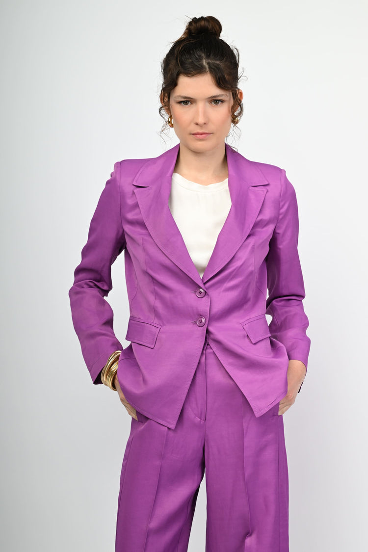 Linen and viscose single-breasted blazer