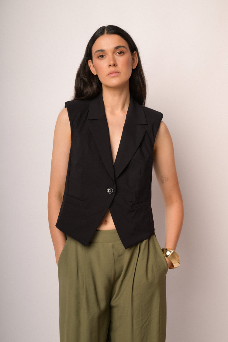 Black vest with lapels and button
