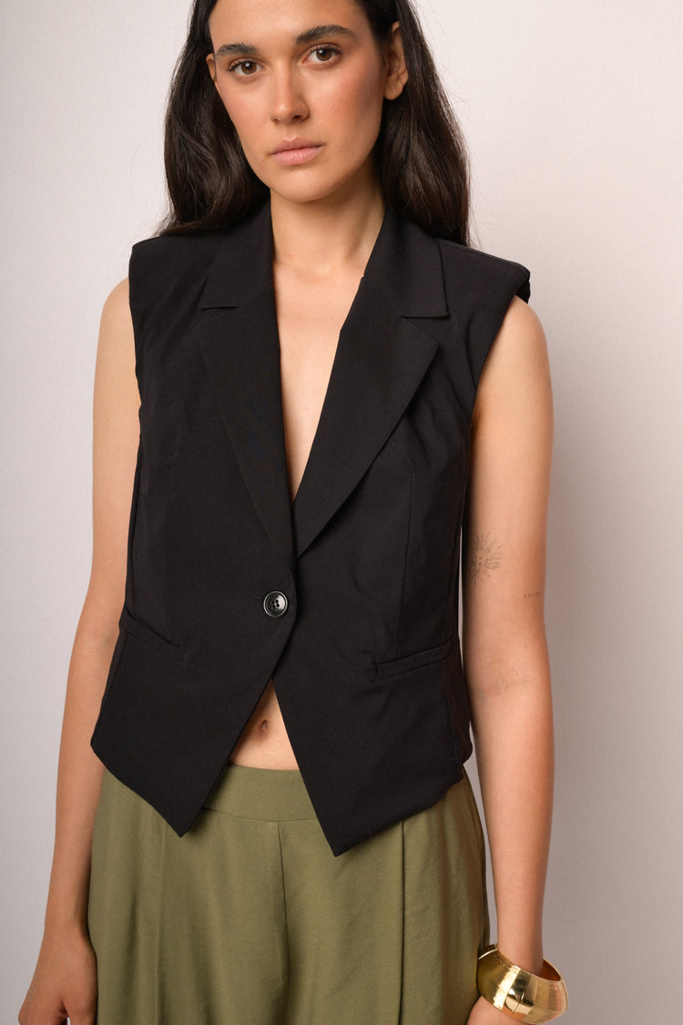 Black vest with lapels and button