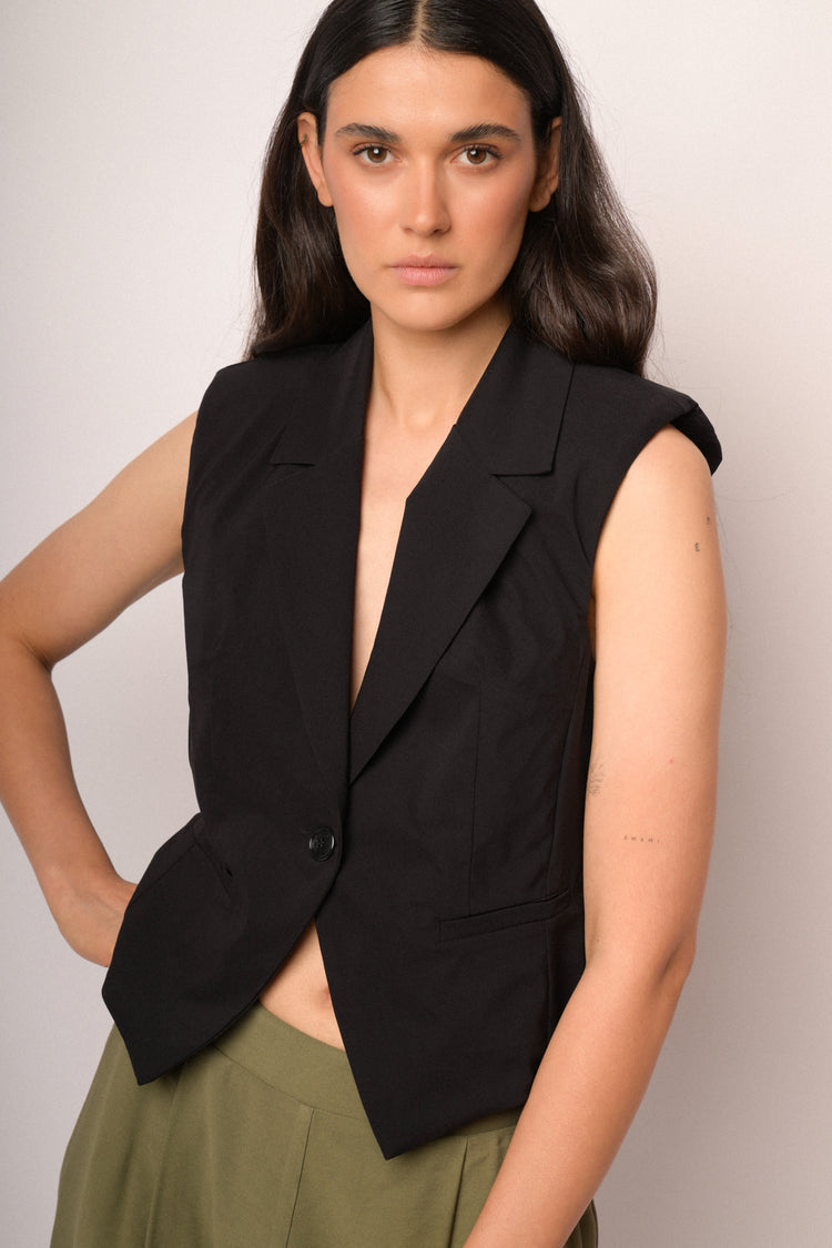 Black vest with lapels and button