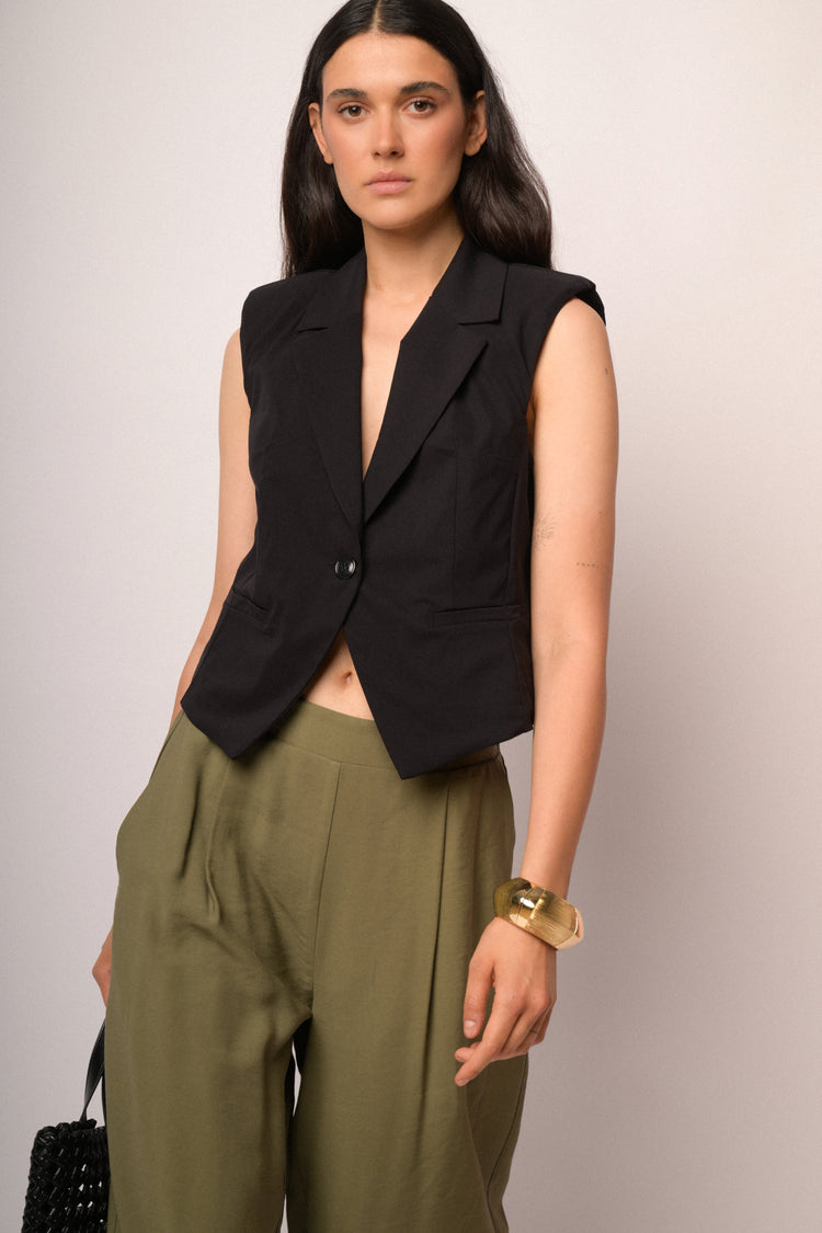 Black vest with lapels and button