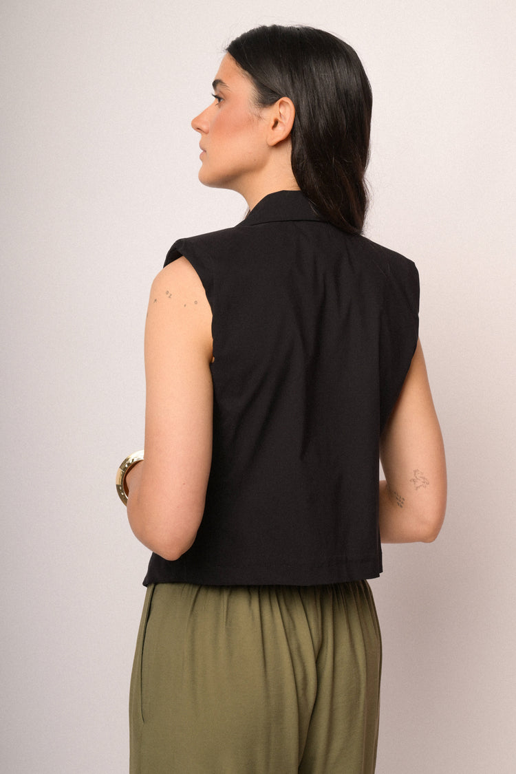Black vest with lapels and button