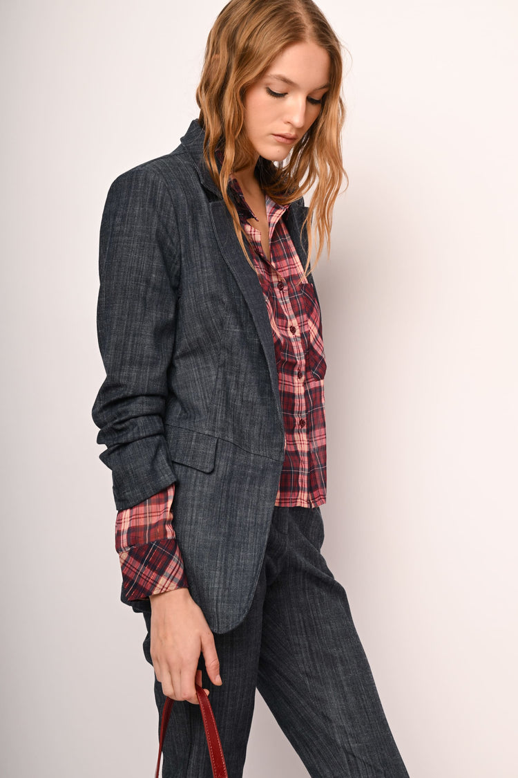 Gathered cropped sleeves blazer