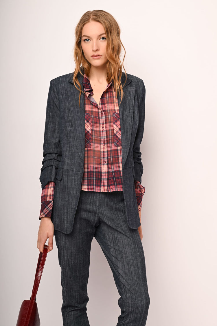 Gathered cropped sleeves blazer