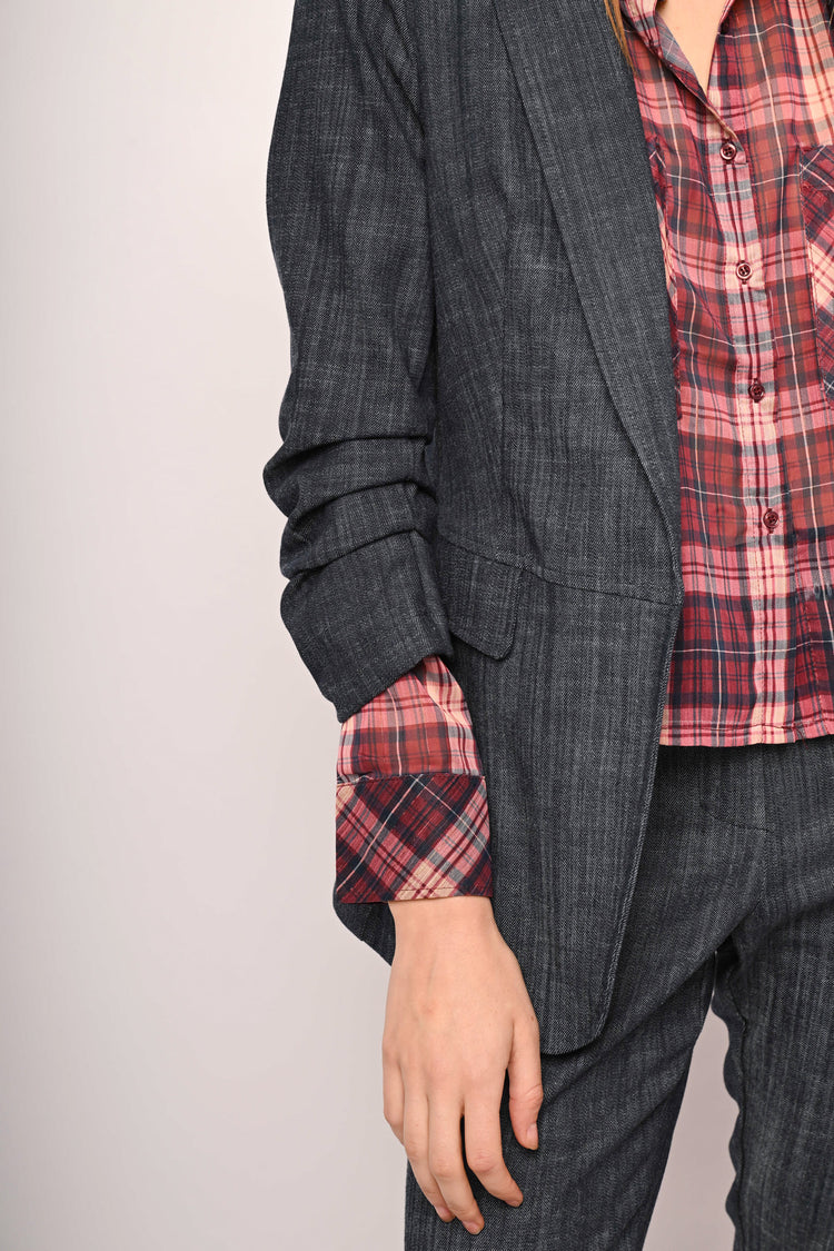 Gathered cropped sleeves blazer