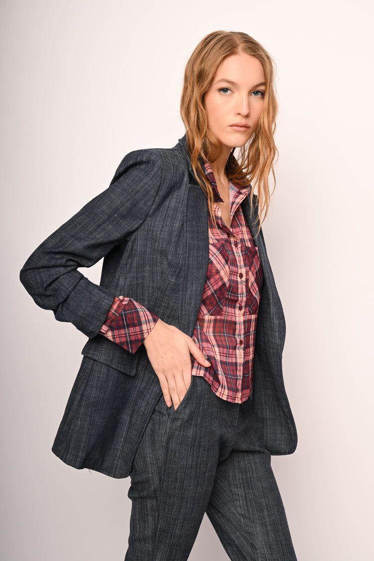 Gathered cropped sleeves blazer