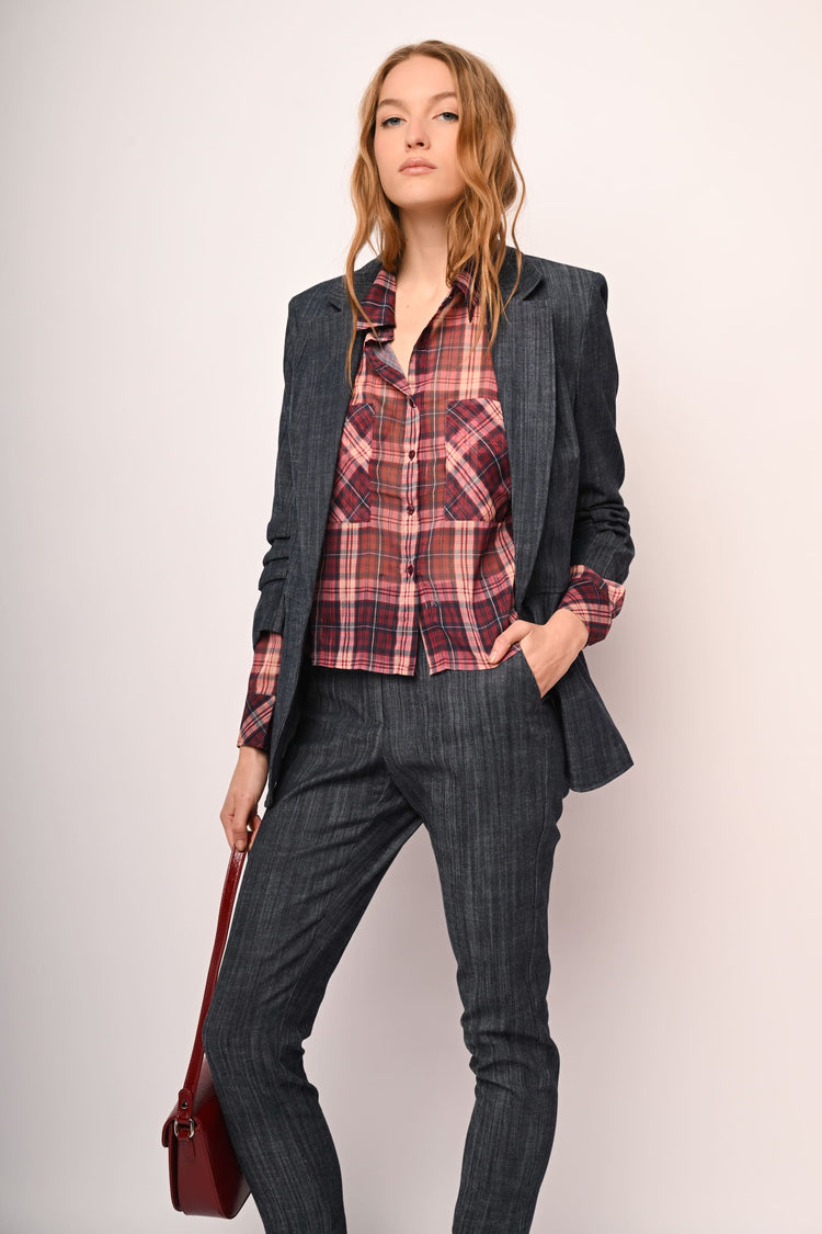 Gathered cropped sleeves blazer