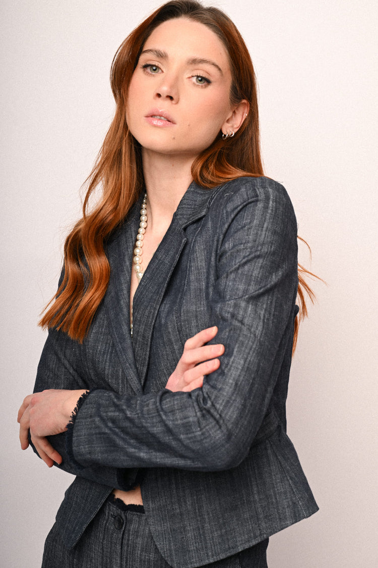 Denim-effect single-breasted blazer