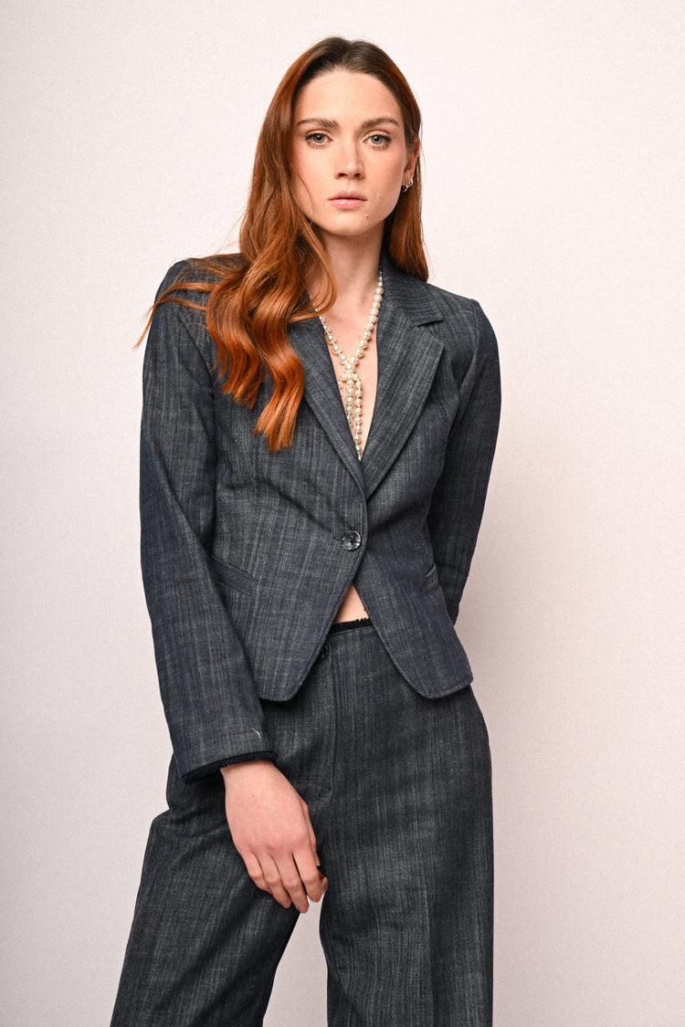 Denim-effect single-breasted blazer