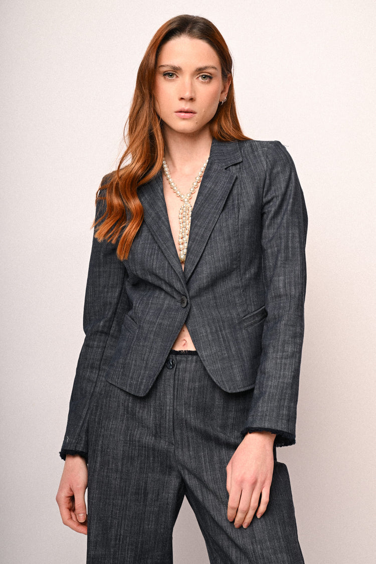 Denim-effect single-breasted blazer