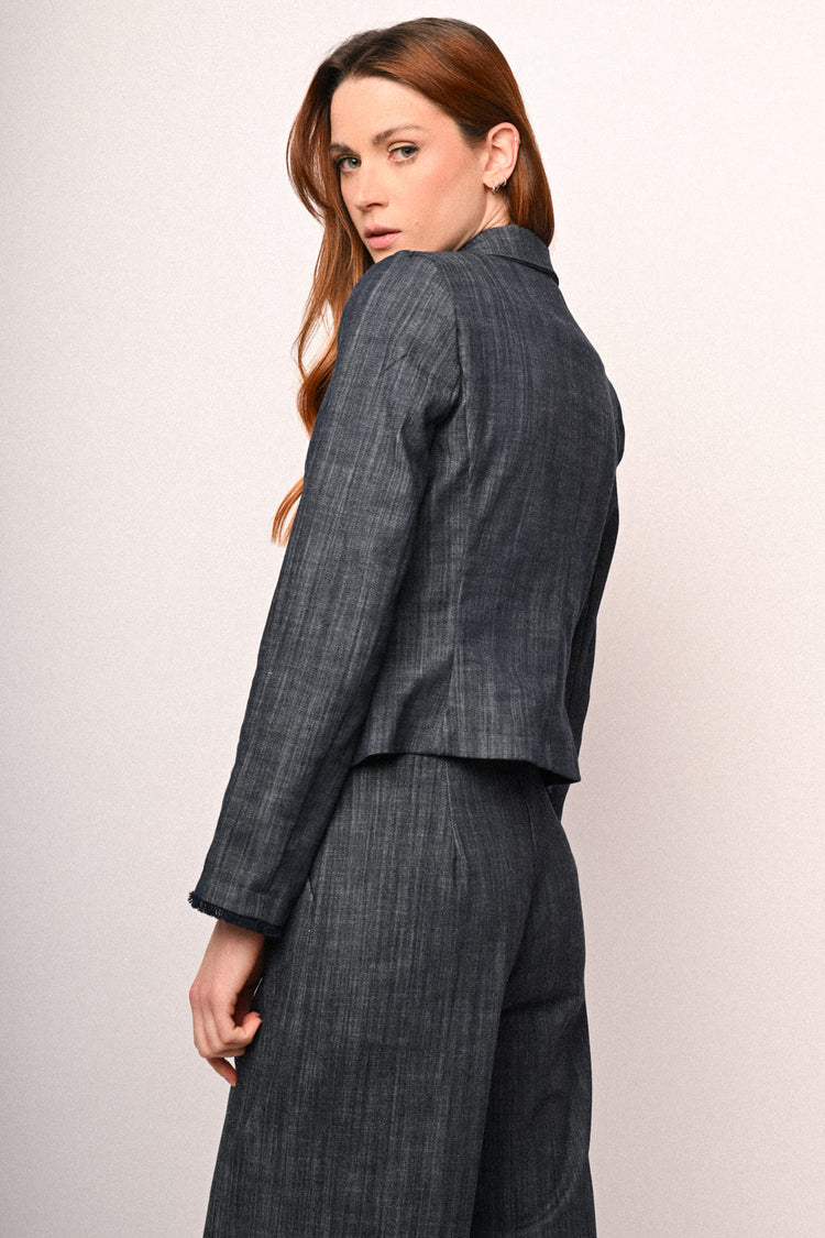 Denim-effect single-breasted blazer