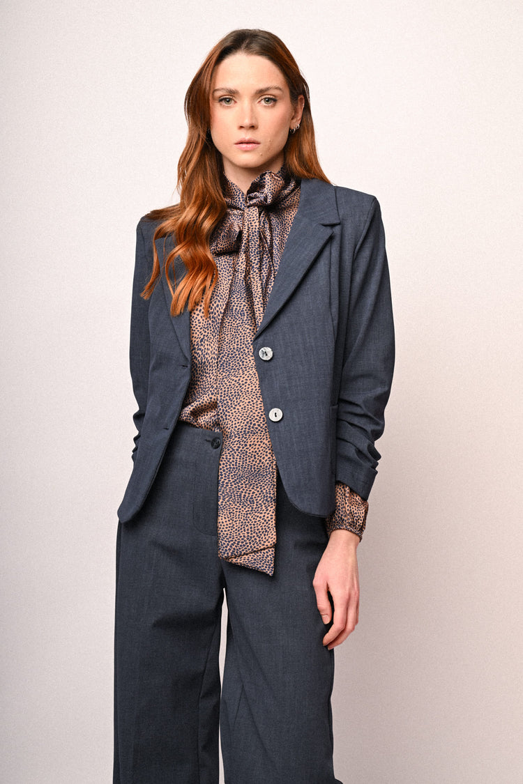 Gathered sleeves single-breasted blazer