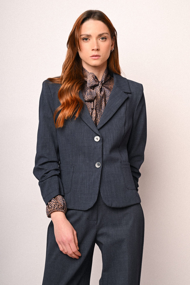 Gathered sleeves single-breasted blazer