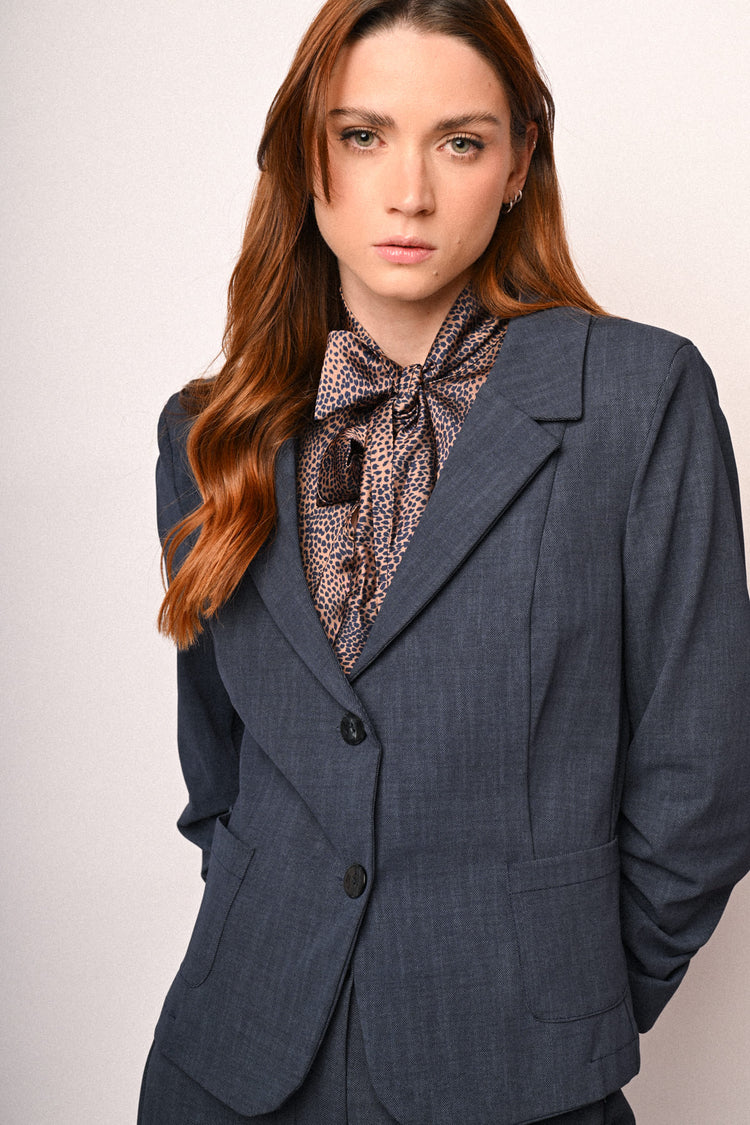Gathered sleeves single-breasted blazer