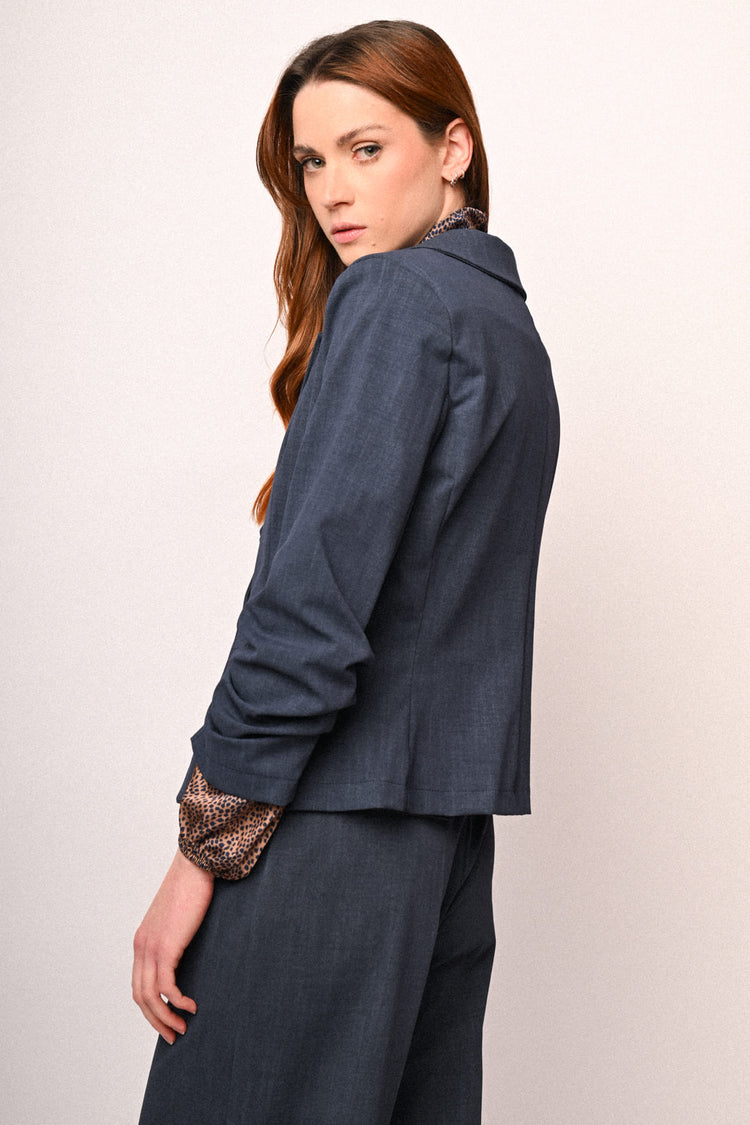 Gathered sleeves single-breasted blazer