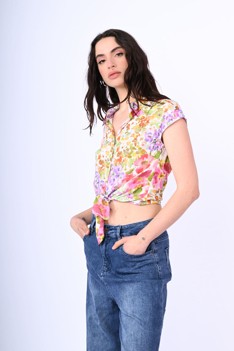 Floral print knot shirt