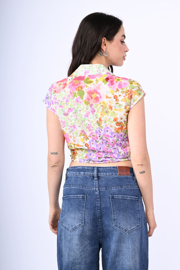 Floral print knot shirt