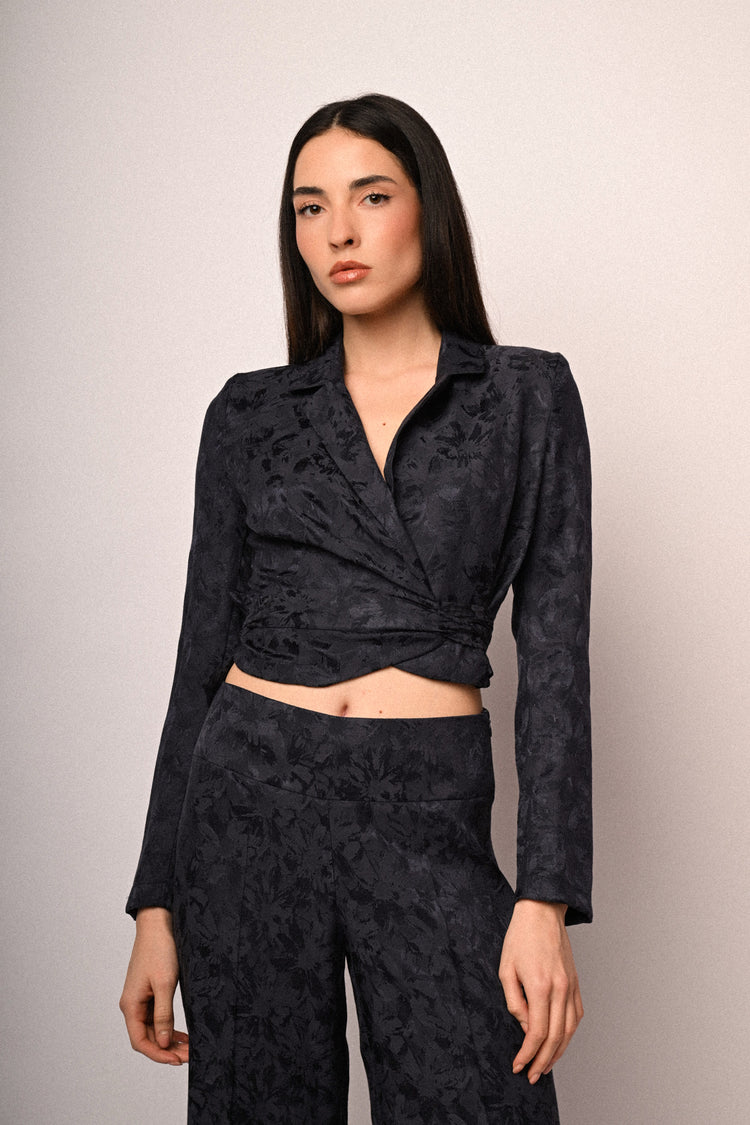 Jacquard wrap cropped blazer