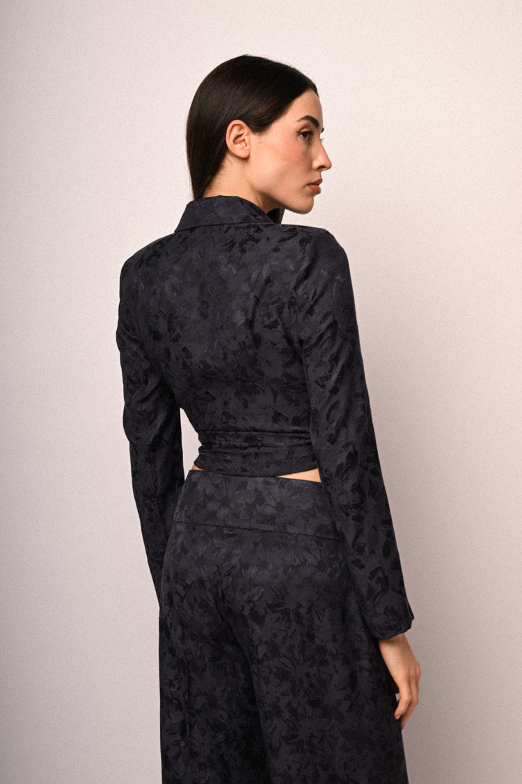 Jacquard wrap cropped blazer