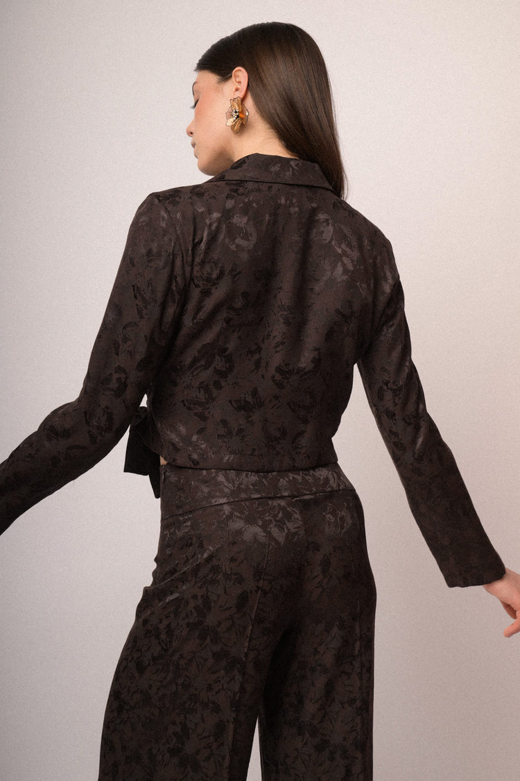 Jacquard wrap cropped blazer