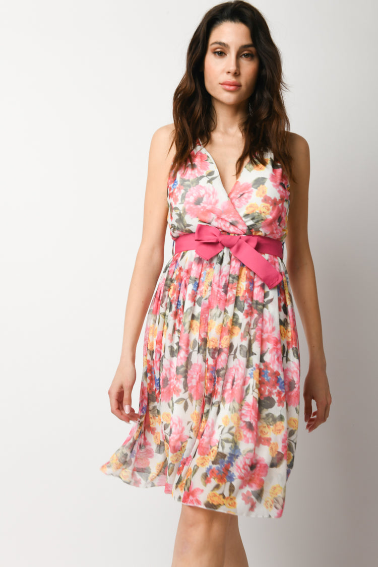 Floral print tulle dress