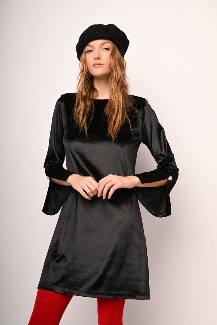 Jewel-button velvet dress