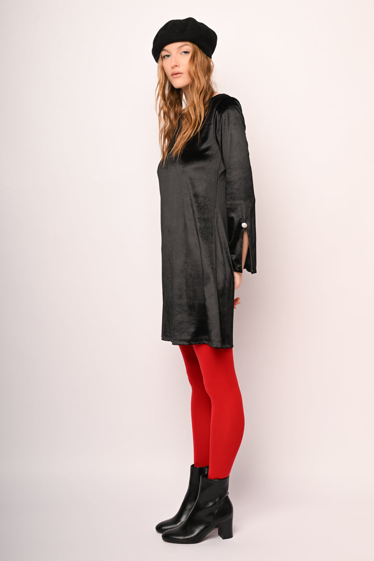 Jewel-button velvet dress