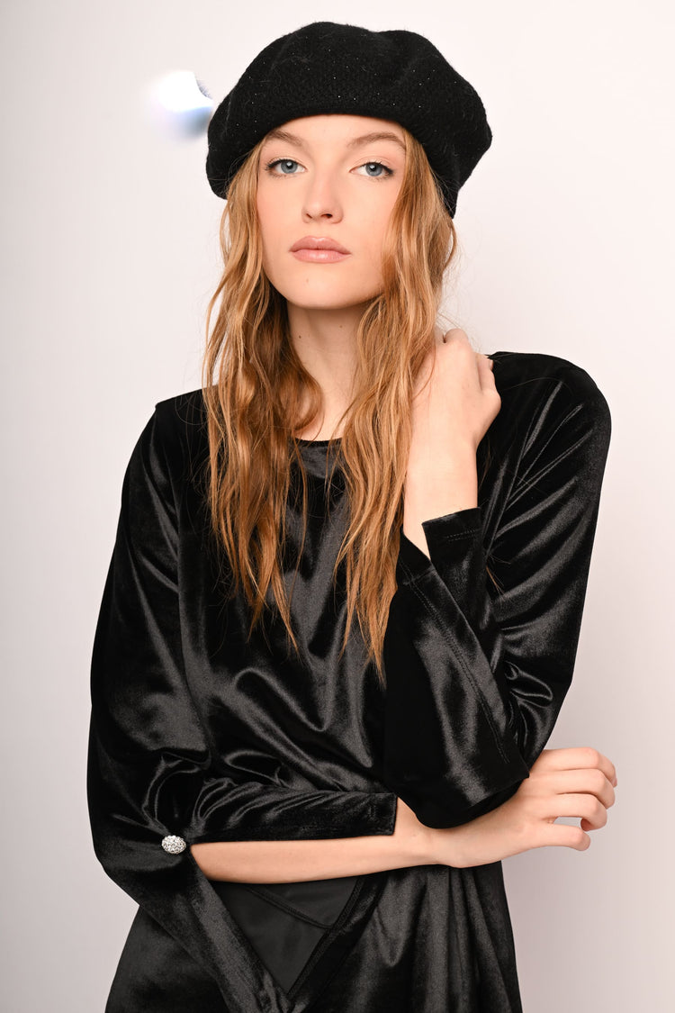 Jewel-button velvet dress