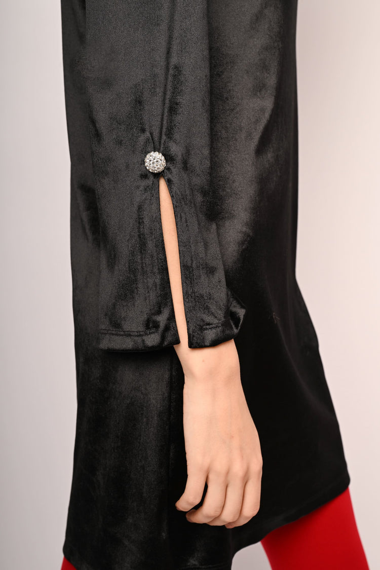 Jewel-button velvet dress