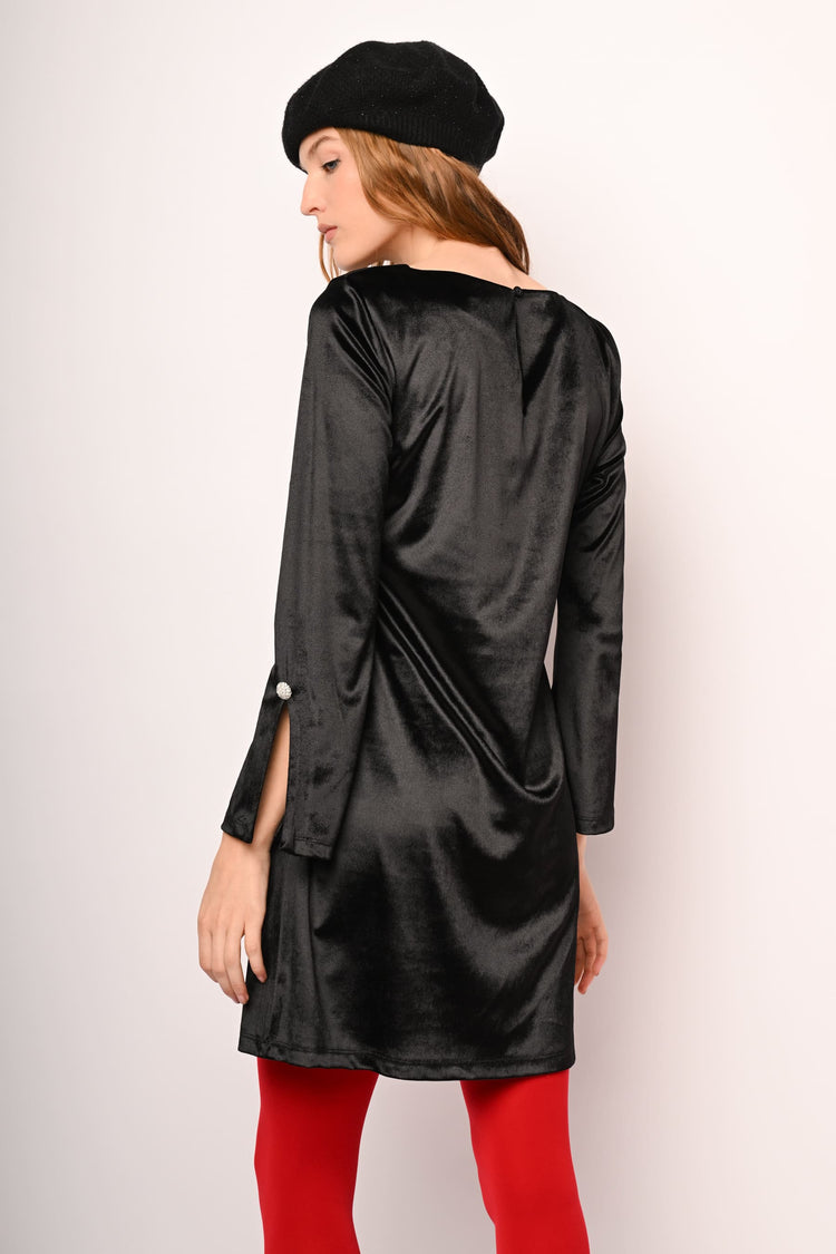 Jewel-button velvet dress