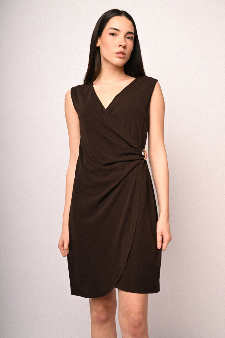Golden-detail wrap dress