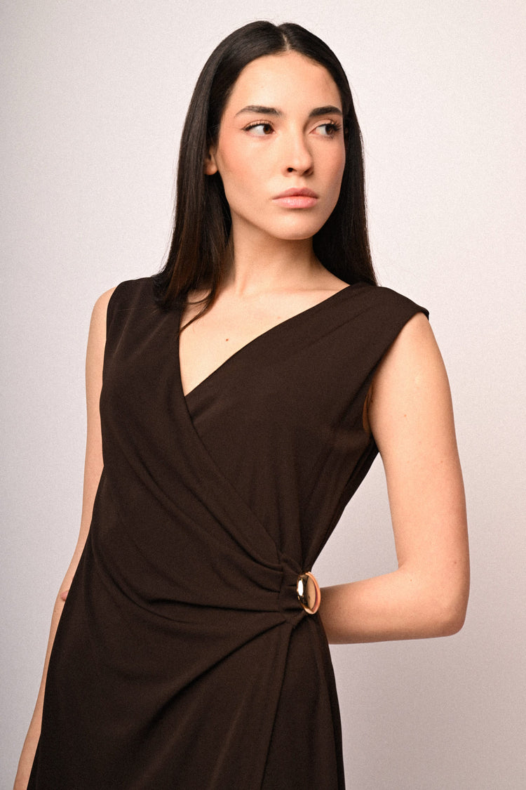 Golden-detail wrap dress