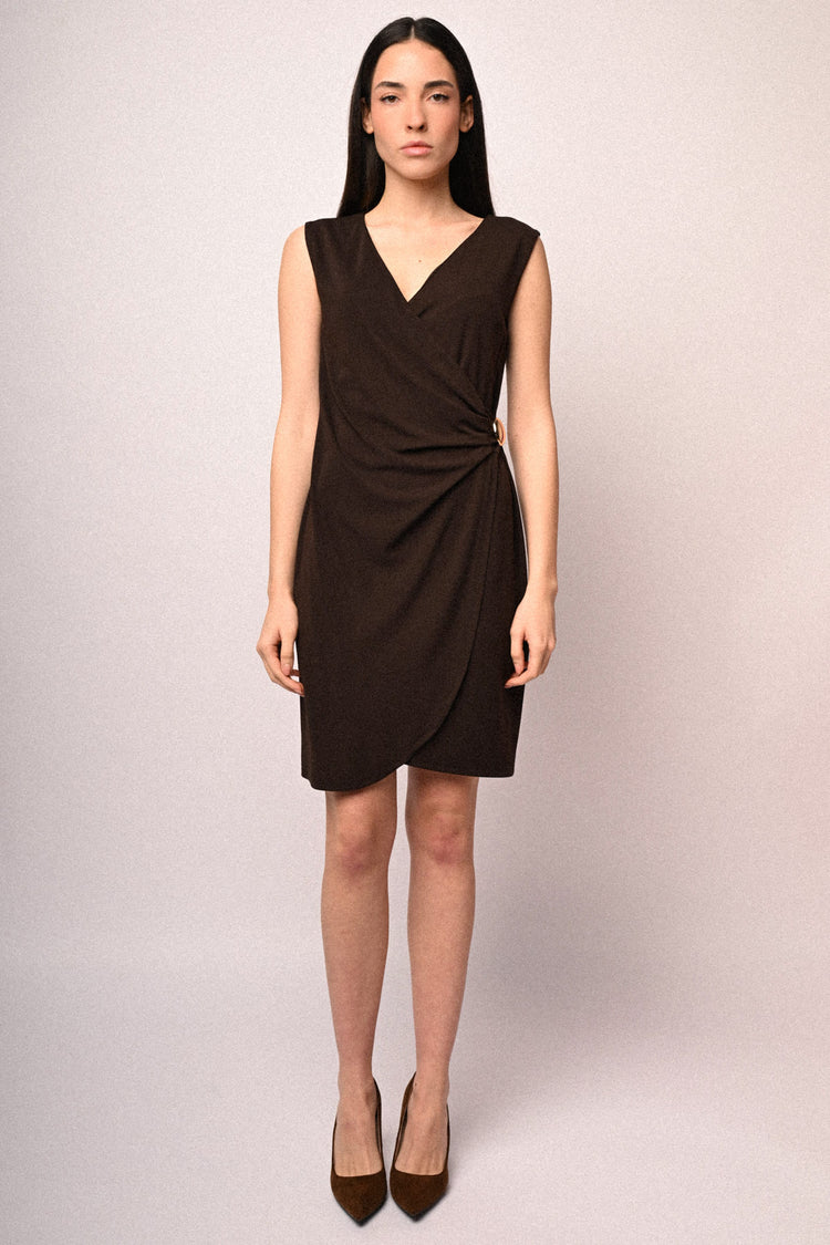 Golden-detail wrap dress