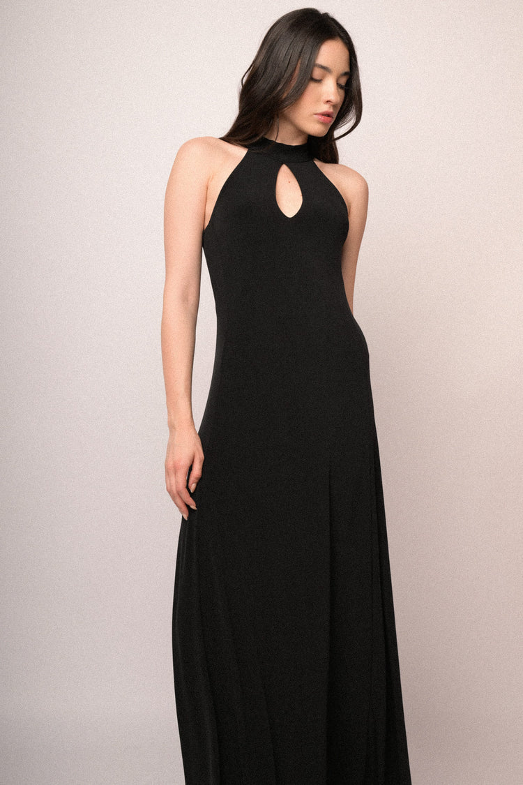 Black cut-out long halter dress