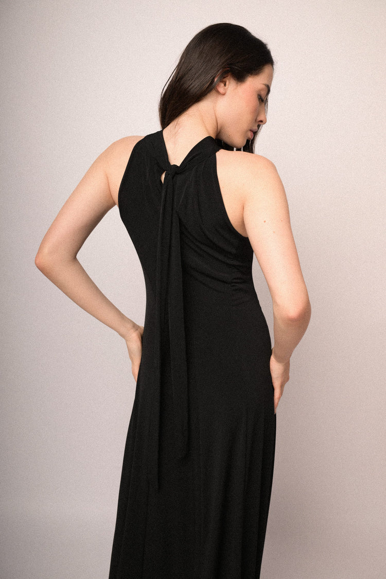 Black cut-out long halter dress