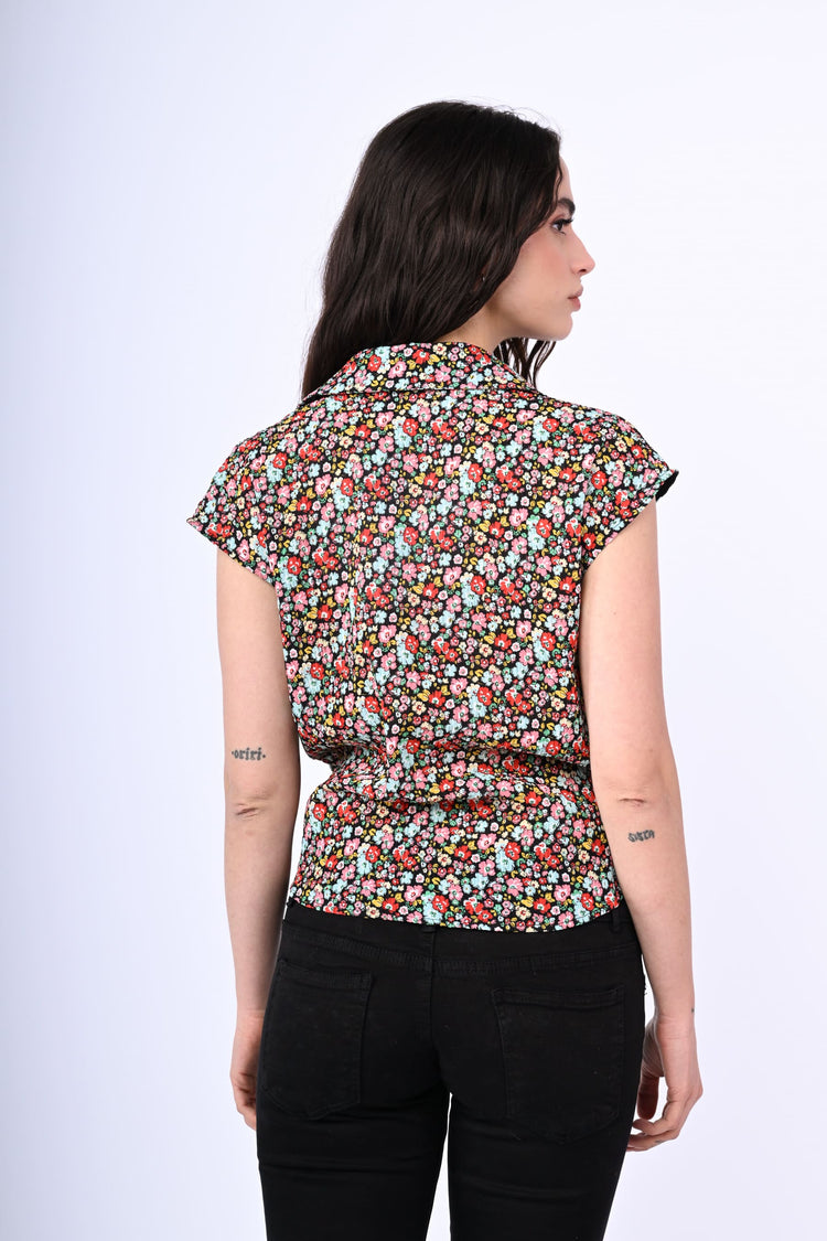 Floral print knot shirt