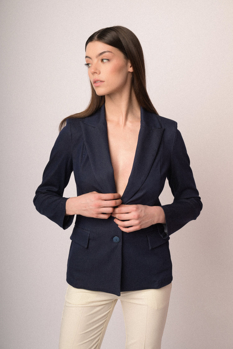 Viscose-blend single-breasted blazer