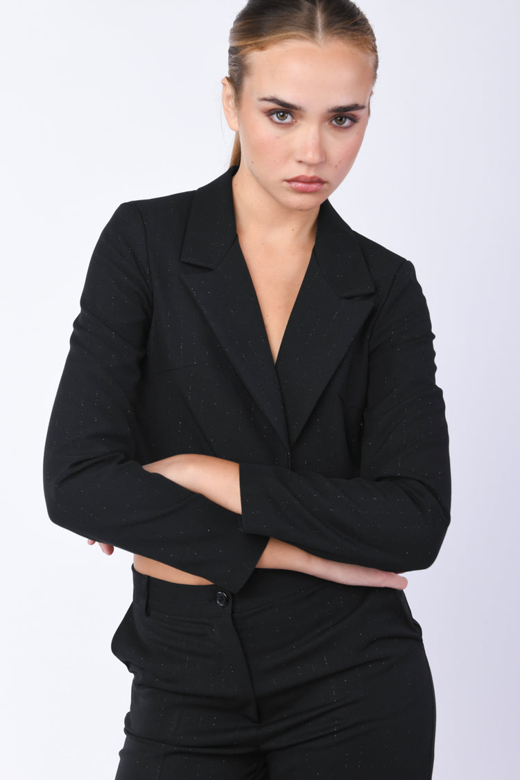 Lurex pinstriped cropped blazer