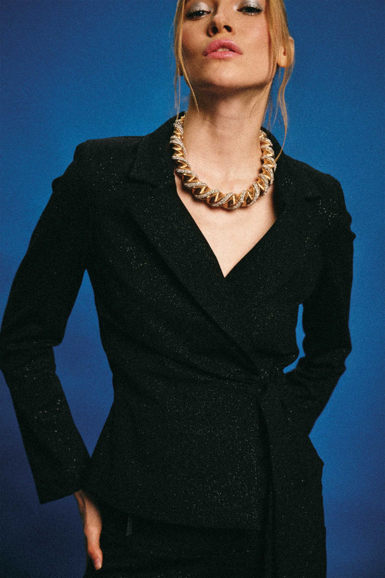 Glitter bow wrap blazer