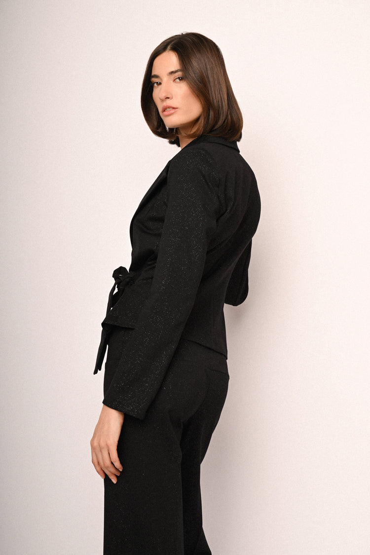 Glitter bow wrap blazer