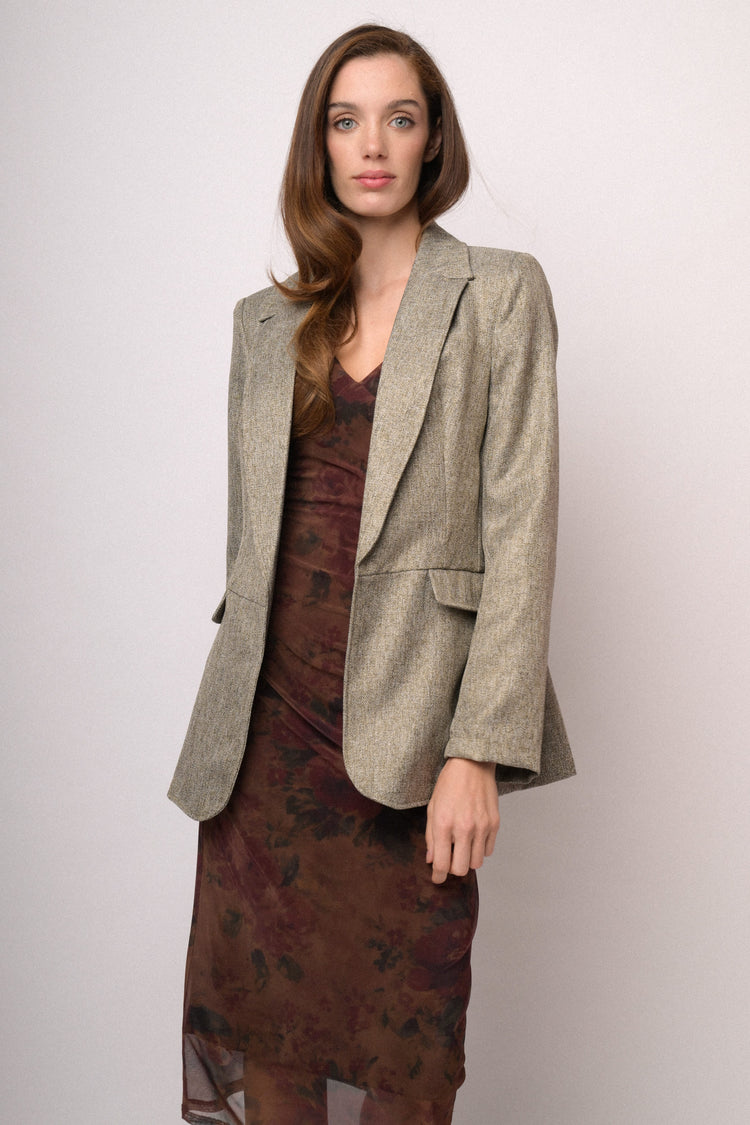 Beige melange soft blazer with flap pockets