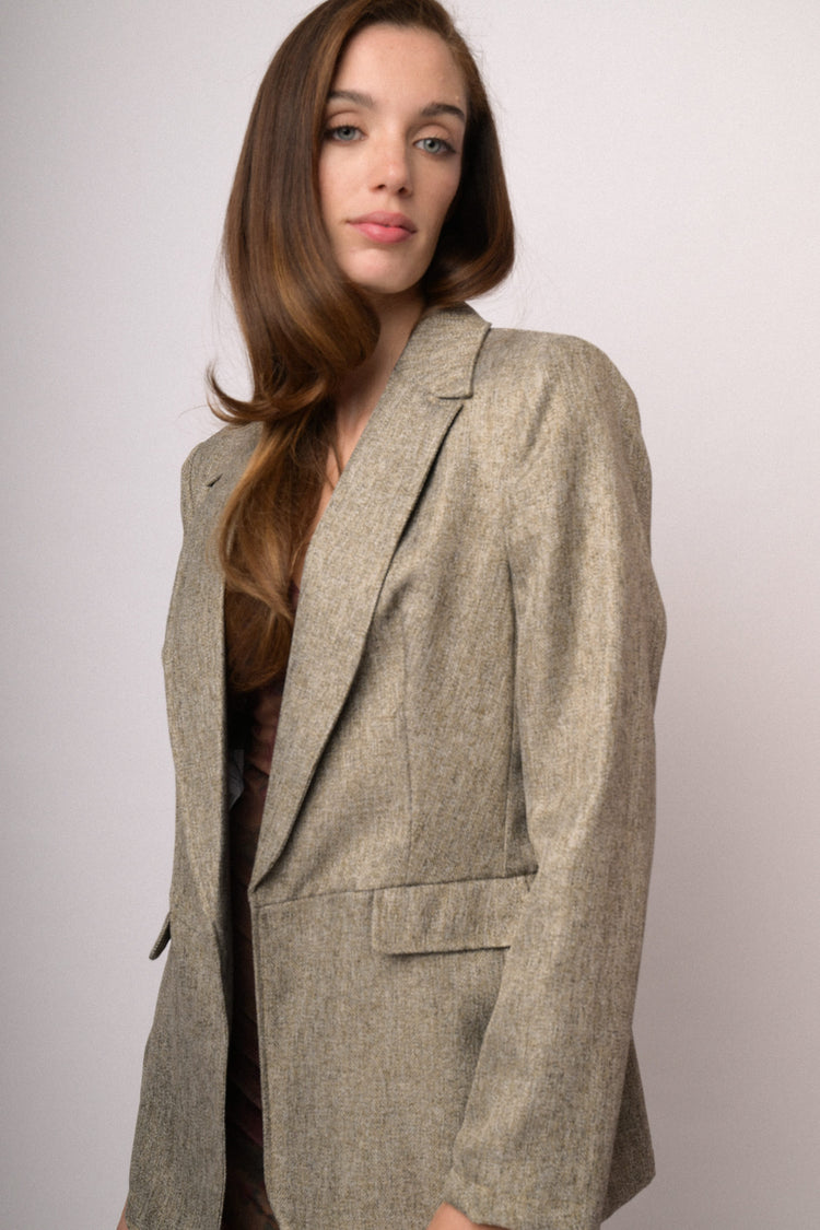 Beige melange soft blazer with flap pockets