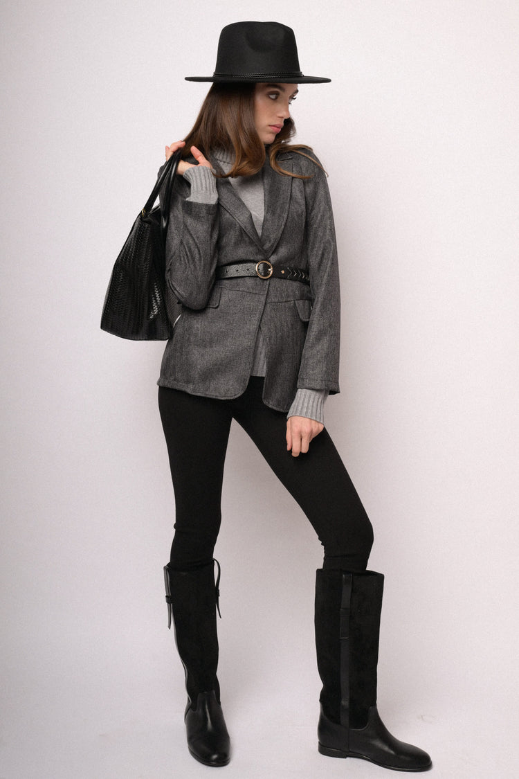 Grey melange soft blazer with flap pockets