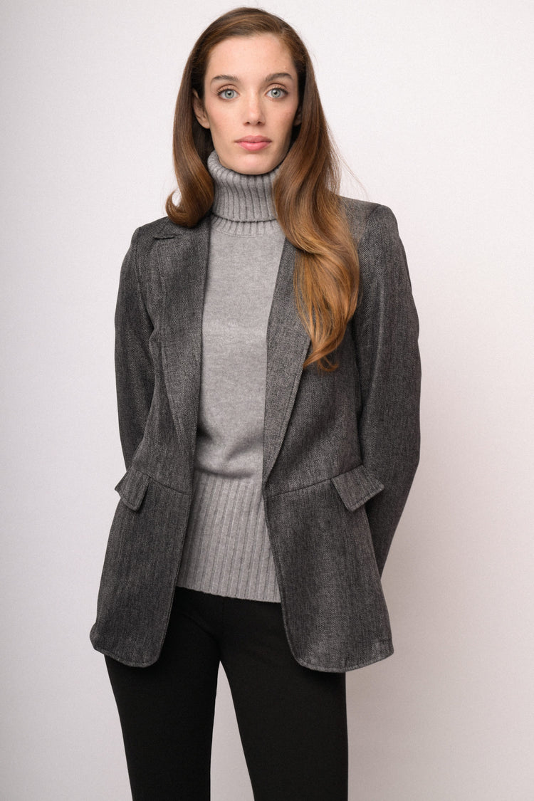 Grey melange soft blazer with flap pockets