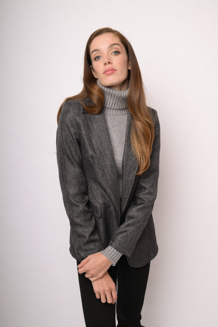 Grey melange soft blazer with flap pockets