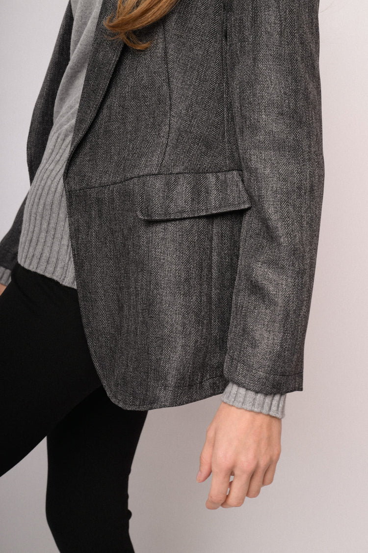 Grey melange soft blazer with flap pockets