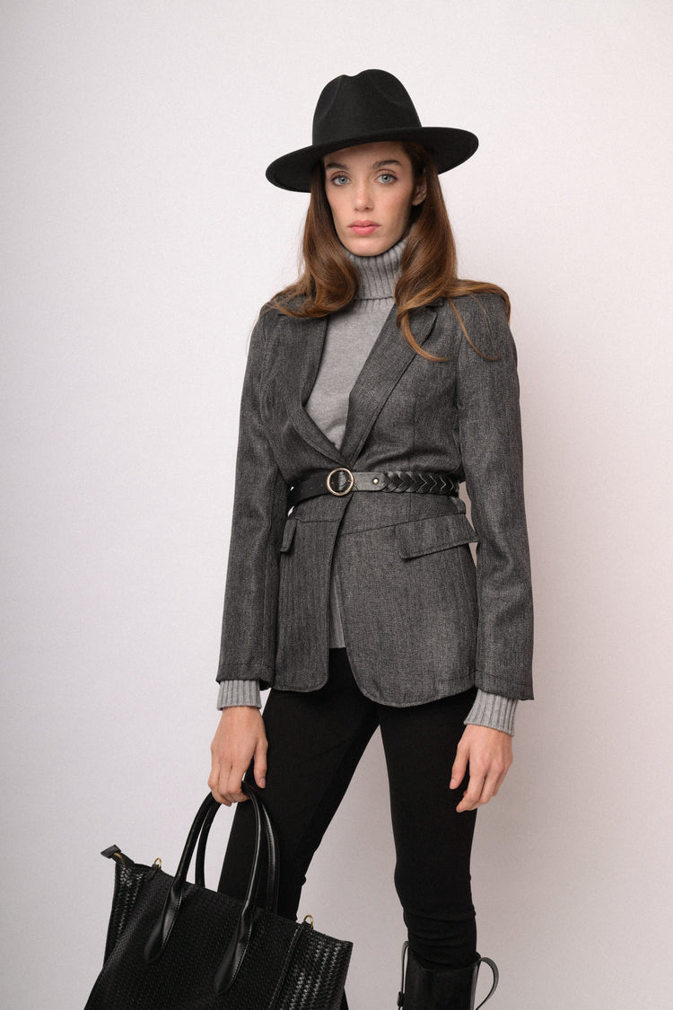 Grey melange soft blazer with flap pockets
