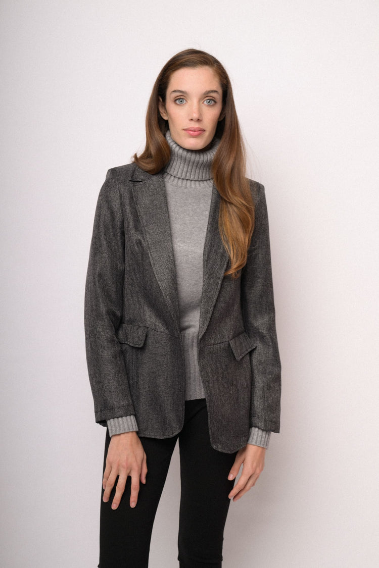Grey melange soft blazer with flap pockets